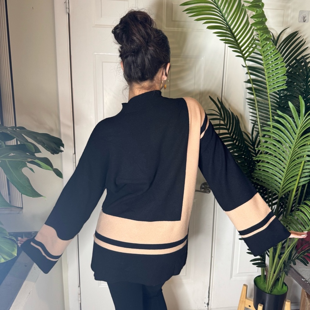 Black Camel Colorblock Soft Knit Sweater Top